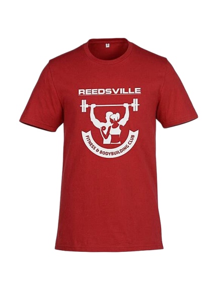 Red Short-Sleeve Crew-Neck Graphic T-Shirt with Barbell Print
