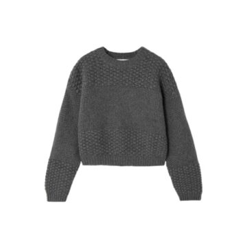 Dark Grey Cropped Waffle-Knit Sweater with Dropped Shoulders