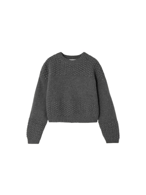 Dark Grey Cropped Waffle-Knit Sweater with Dropped Shoulders