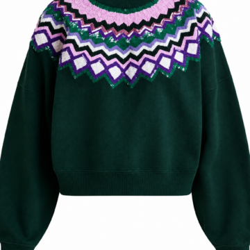 Dark Green Fair Isle Patterned Knit Sweater