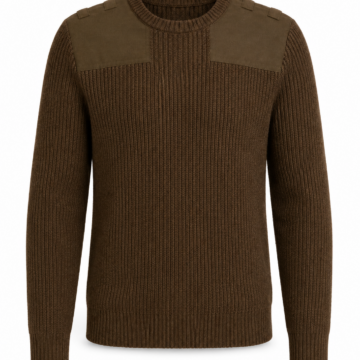 Olive Brown Chunky Rib-Knit Crewneck Sweater