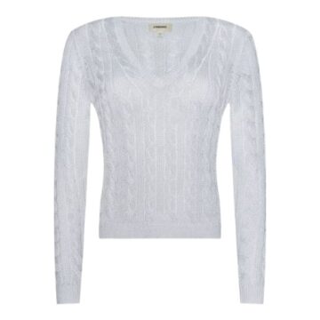 Light Grey Cable Knit V-Neck Long-Sleeve Sweater