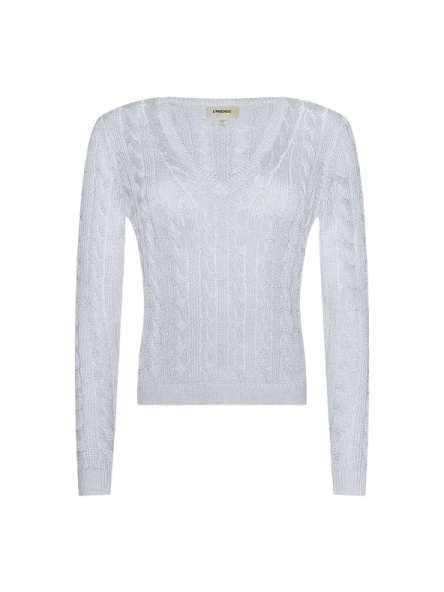 Light Grey Cable Knit V-Neck Long-Sleeve Sweater